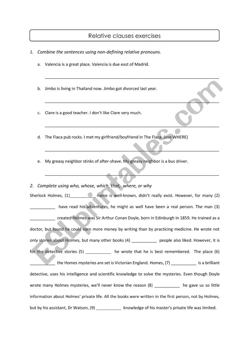 Relative Clauses Exercises worksheet