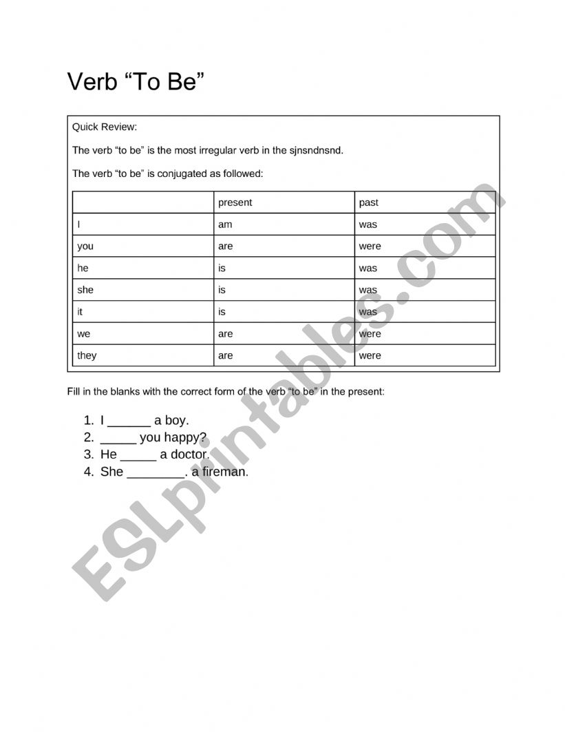 Verb To Be worksheet