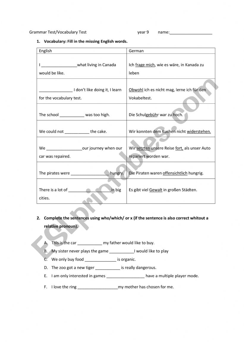 Test on relative pronouns and past progressive 