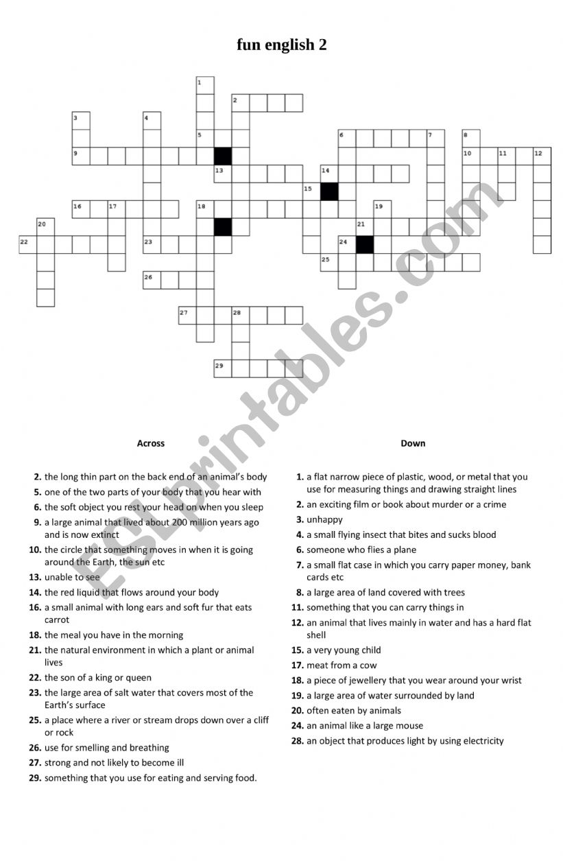 fun english crossword puzzle worksheet