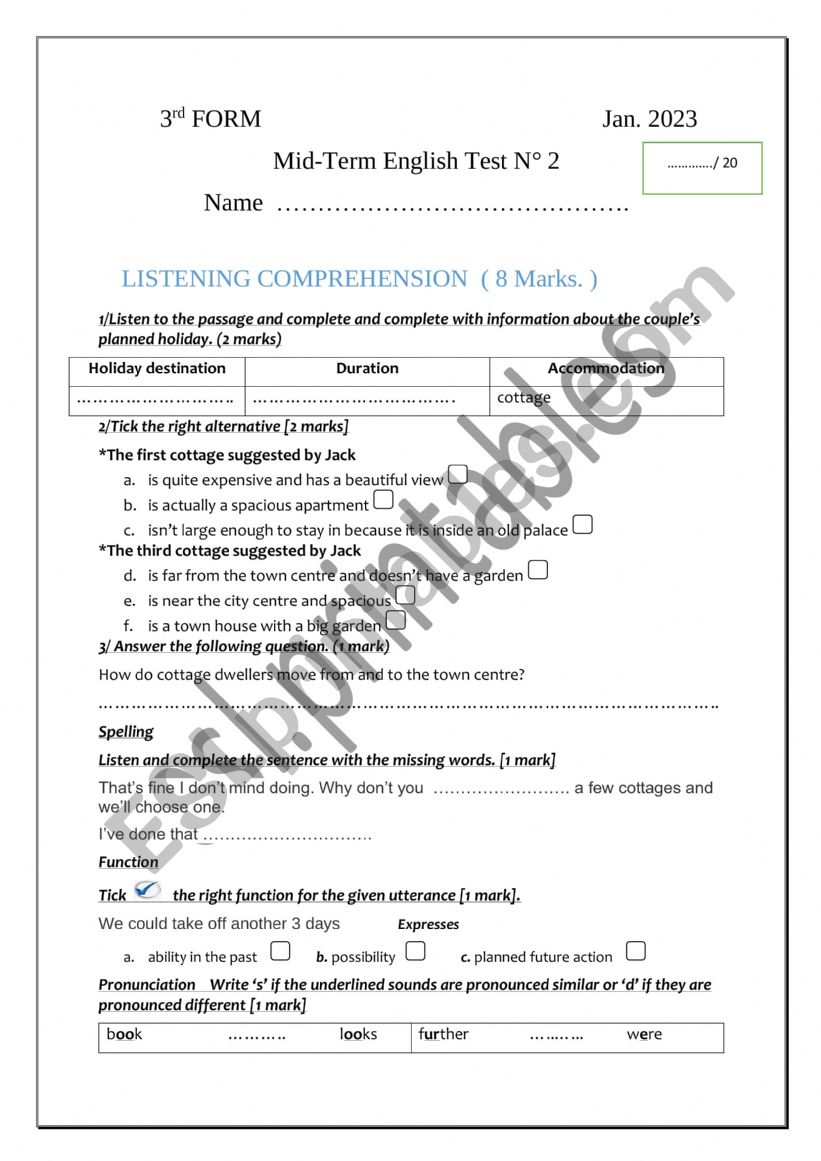 mid-term test N2 worksheet