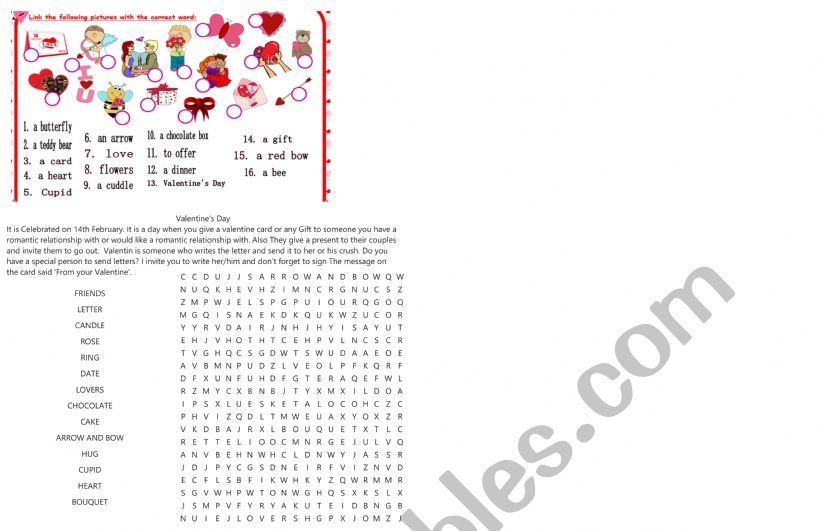 saint valentine activities worksheet