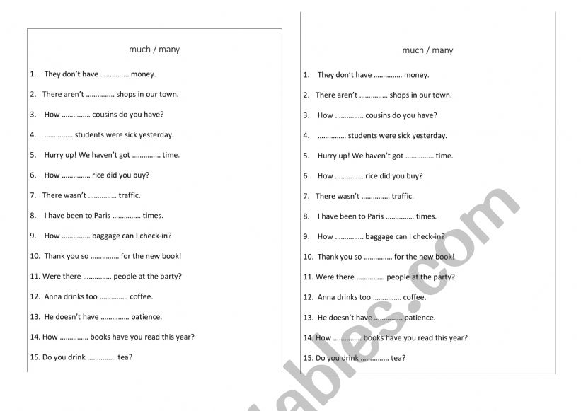 Many and much - ESL worksheet by Heba Marey