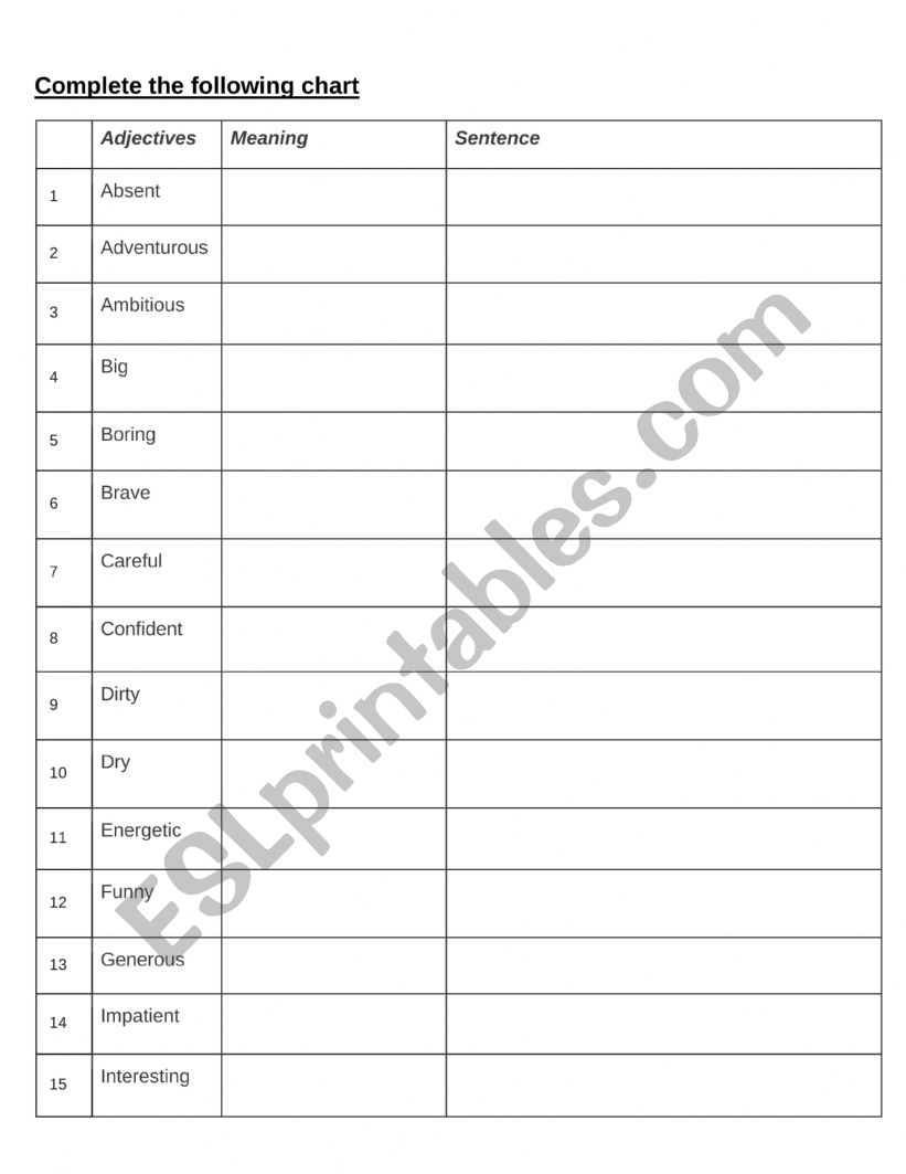 Adjectives to describe people worksheet