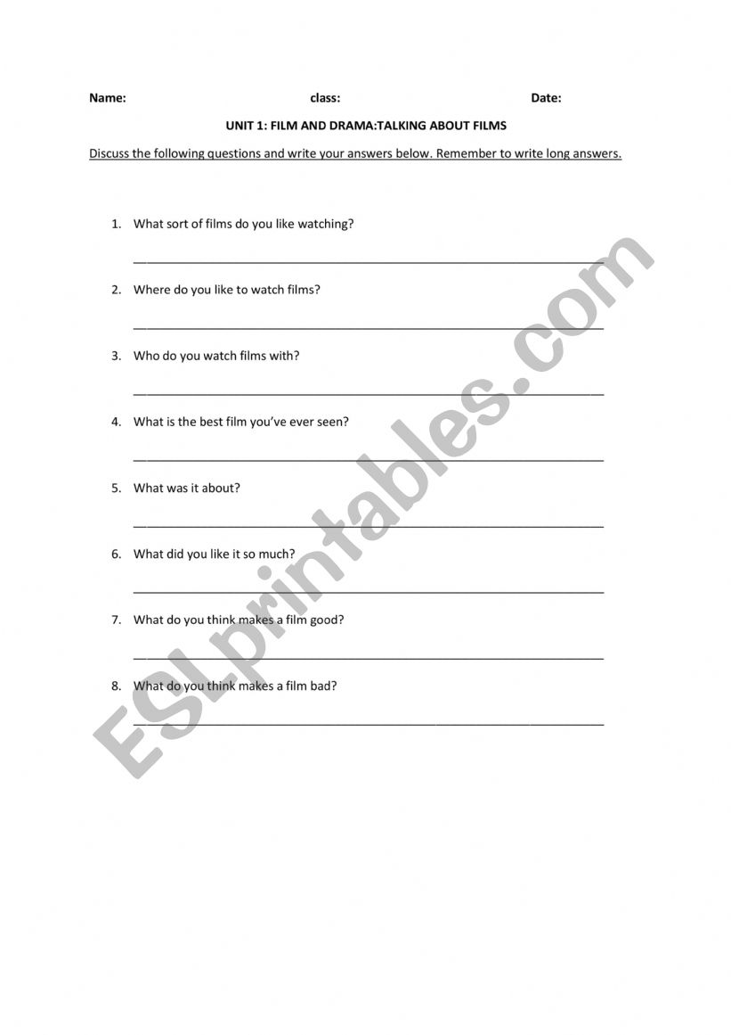 Talking about movies worksheet