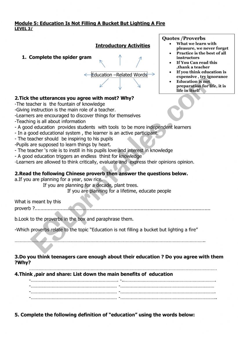 Module 5 Education Is Not Filling A Bucket But Lighting A Fire