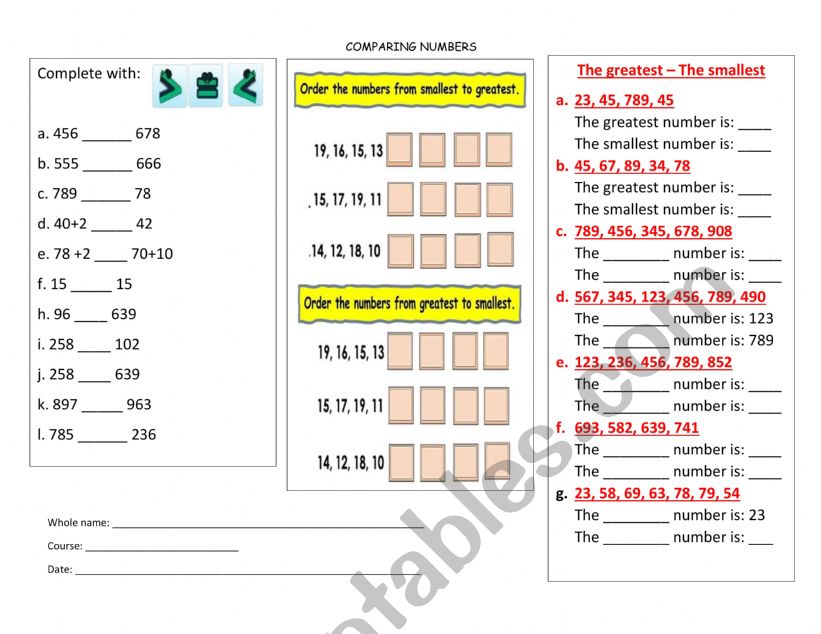 Comparing Numbers worksheet