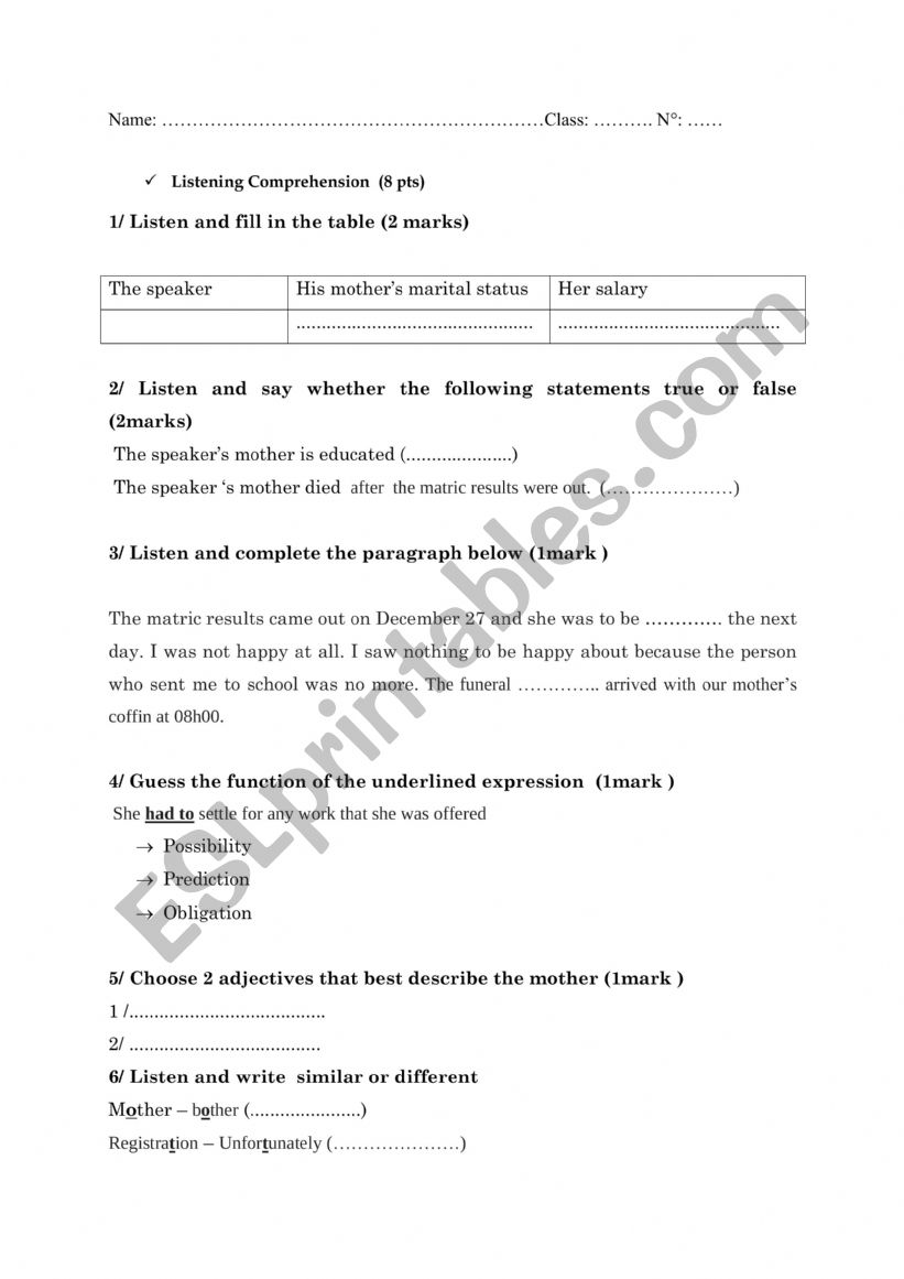 Mid-Term Test 2     2ed Forms worksheet