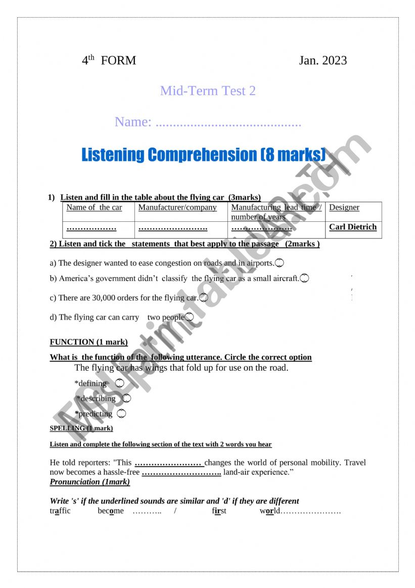 mid-term test N2  worksheet