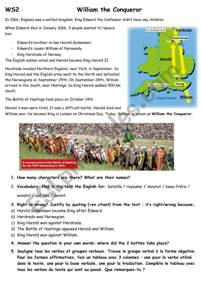 William the Conqueror worksheet