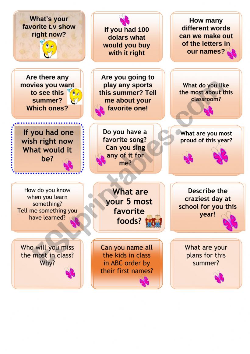 Speaking cards different topics