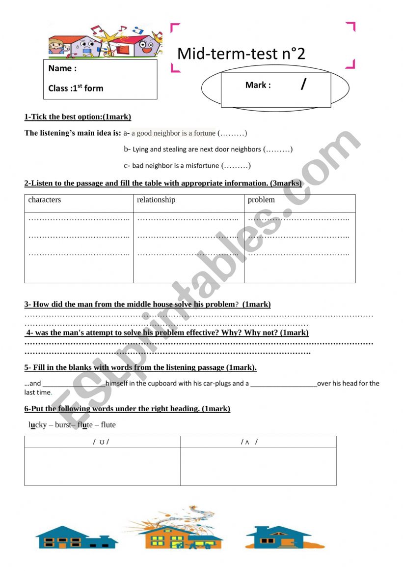 mid term test n2 first form worksheet