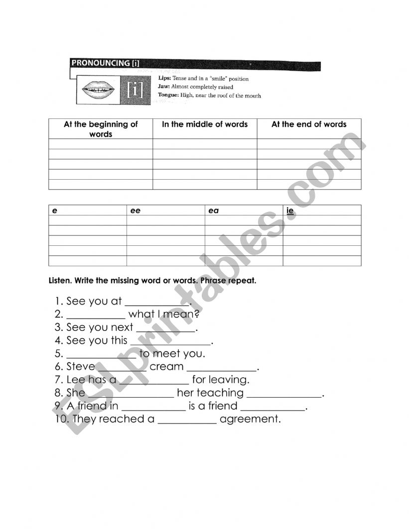 Pronunciation worksheet