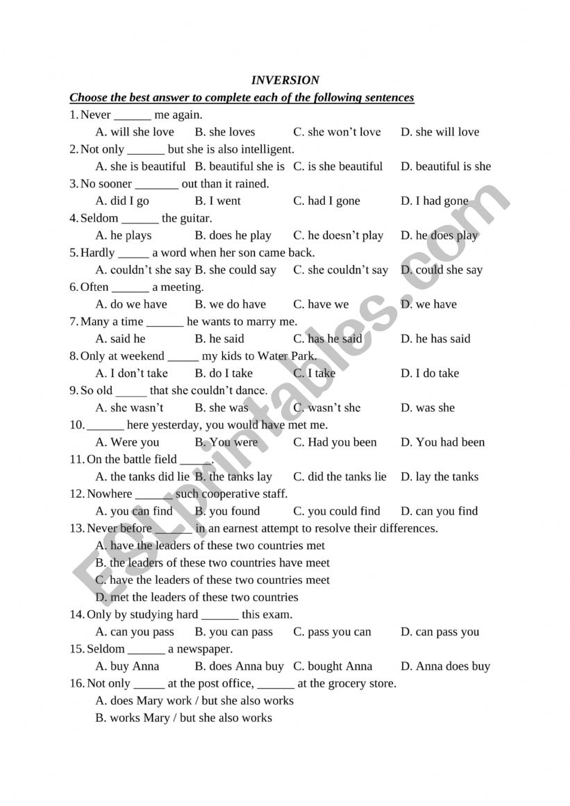 grammar worksheet