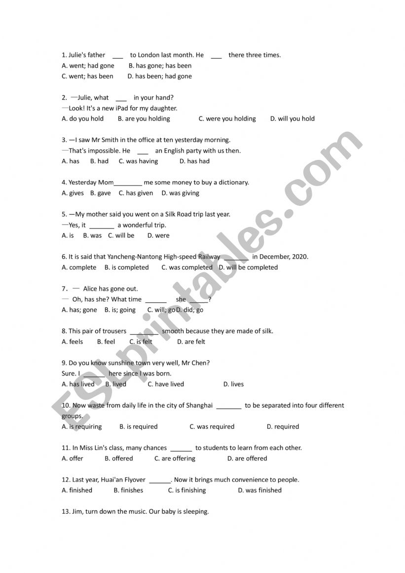 Verb Tenses and Passive Voice worksheet