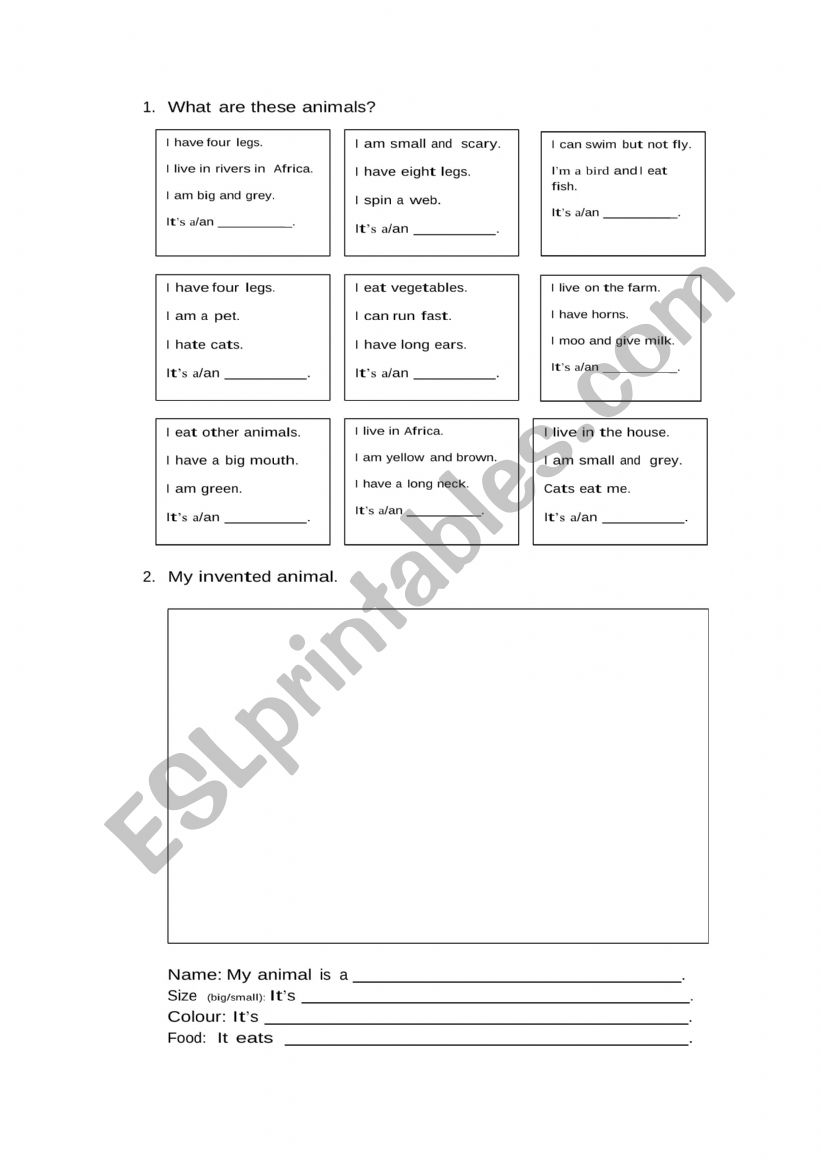 Animals worksheet