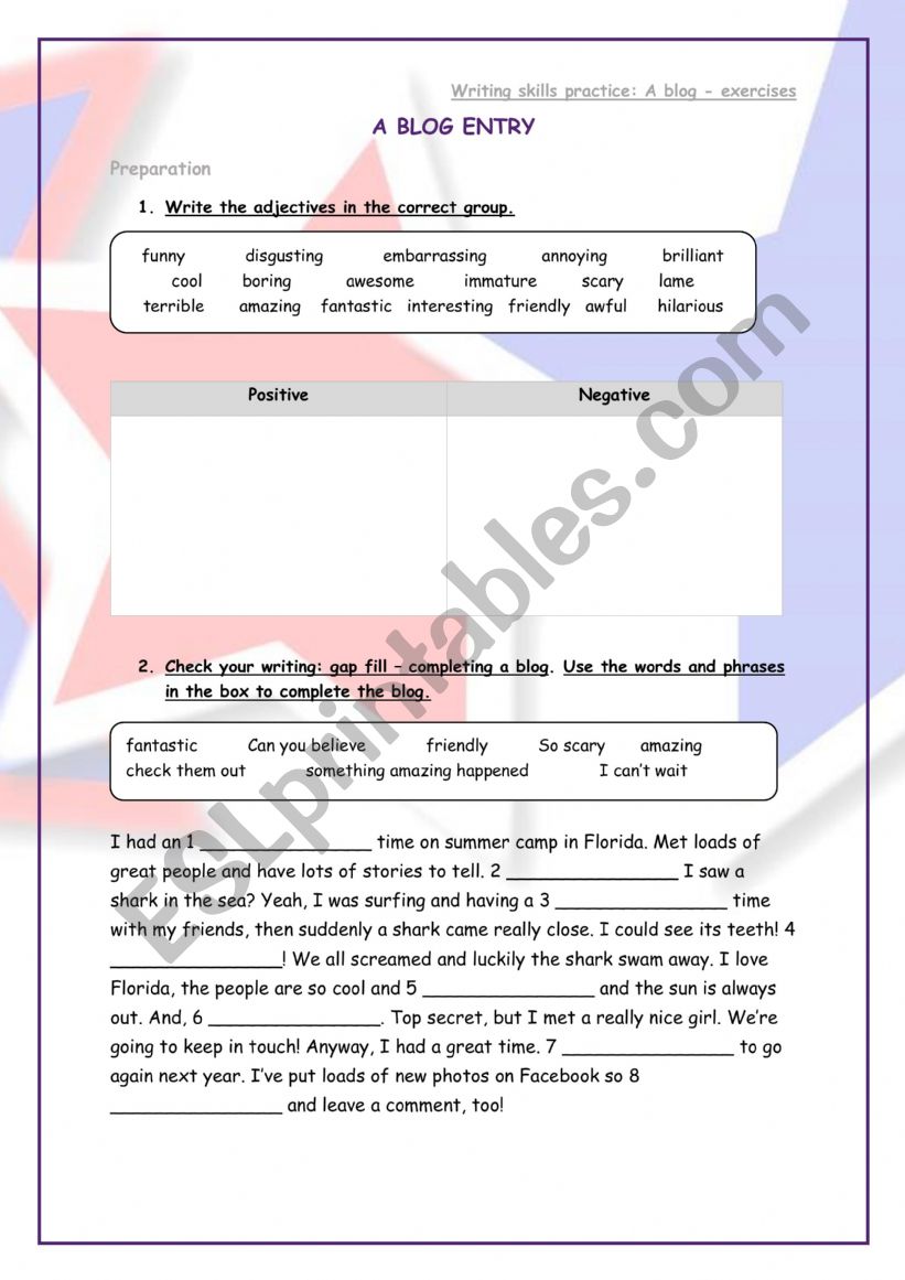 writing a blog worksheet