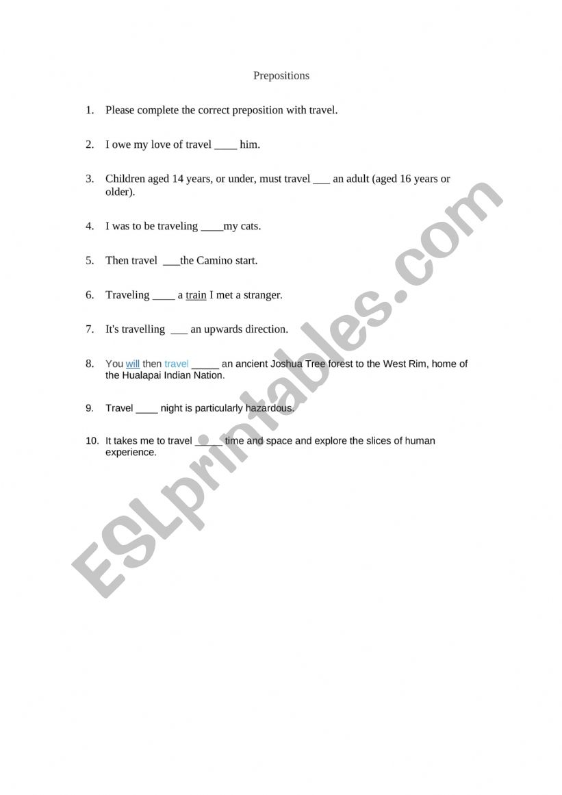 prepositions worksheet