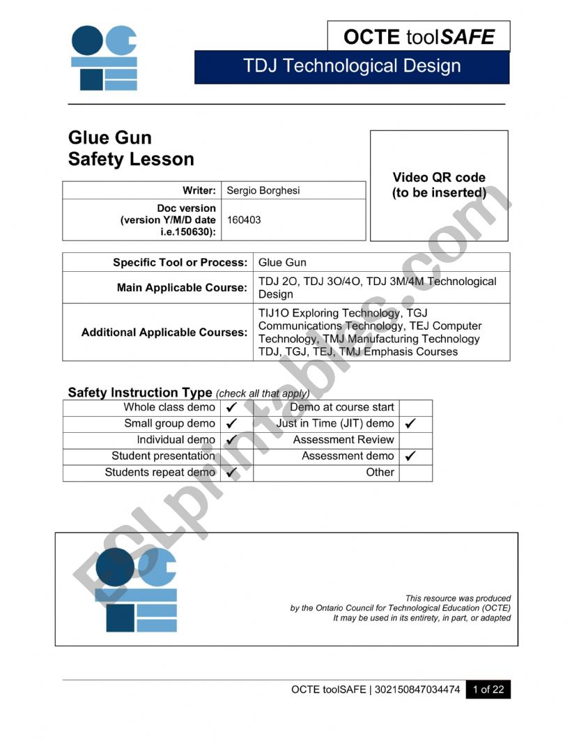 hOT gLUE sAFETY worksheet