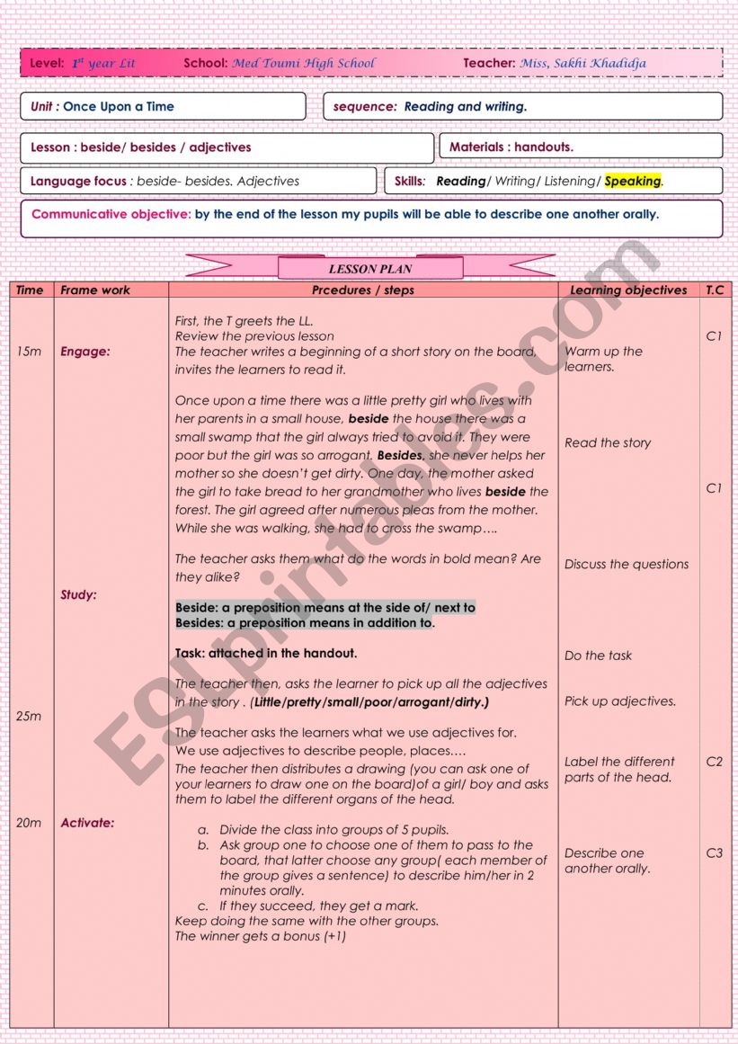 Beside vs besides worksheet