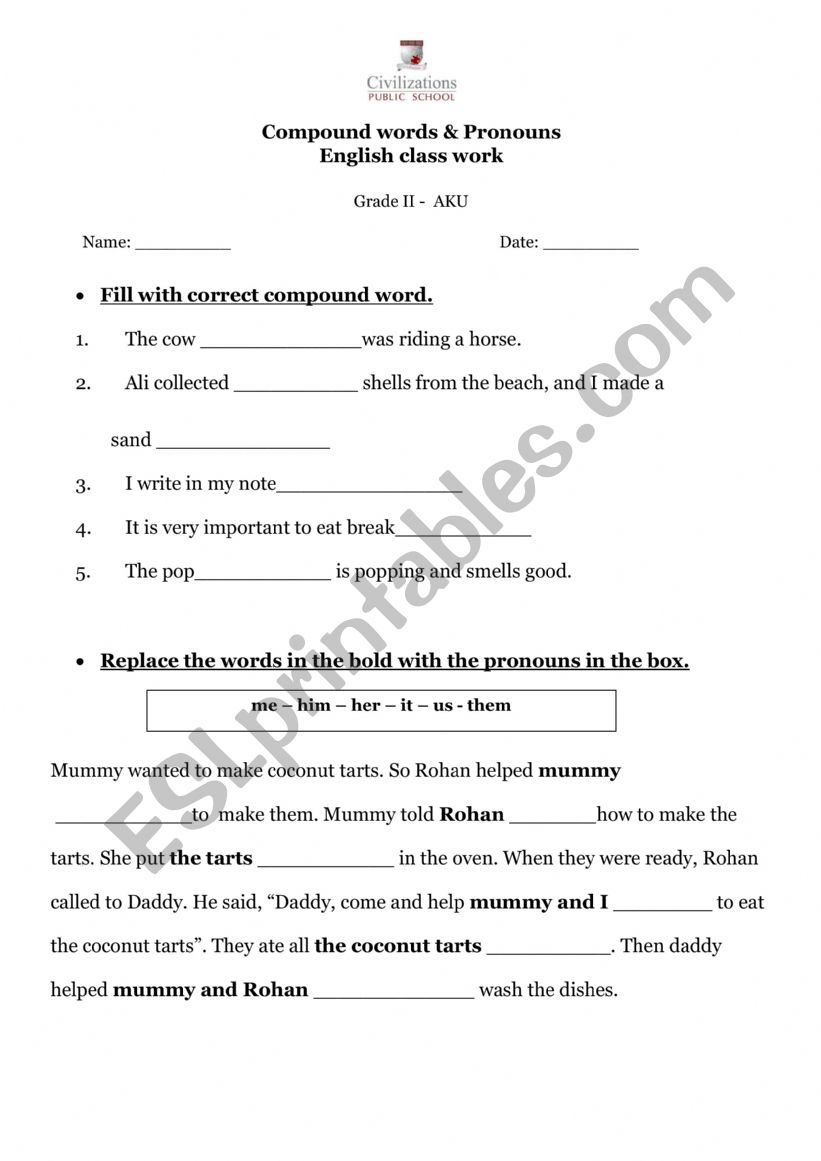 pronouns worksheet