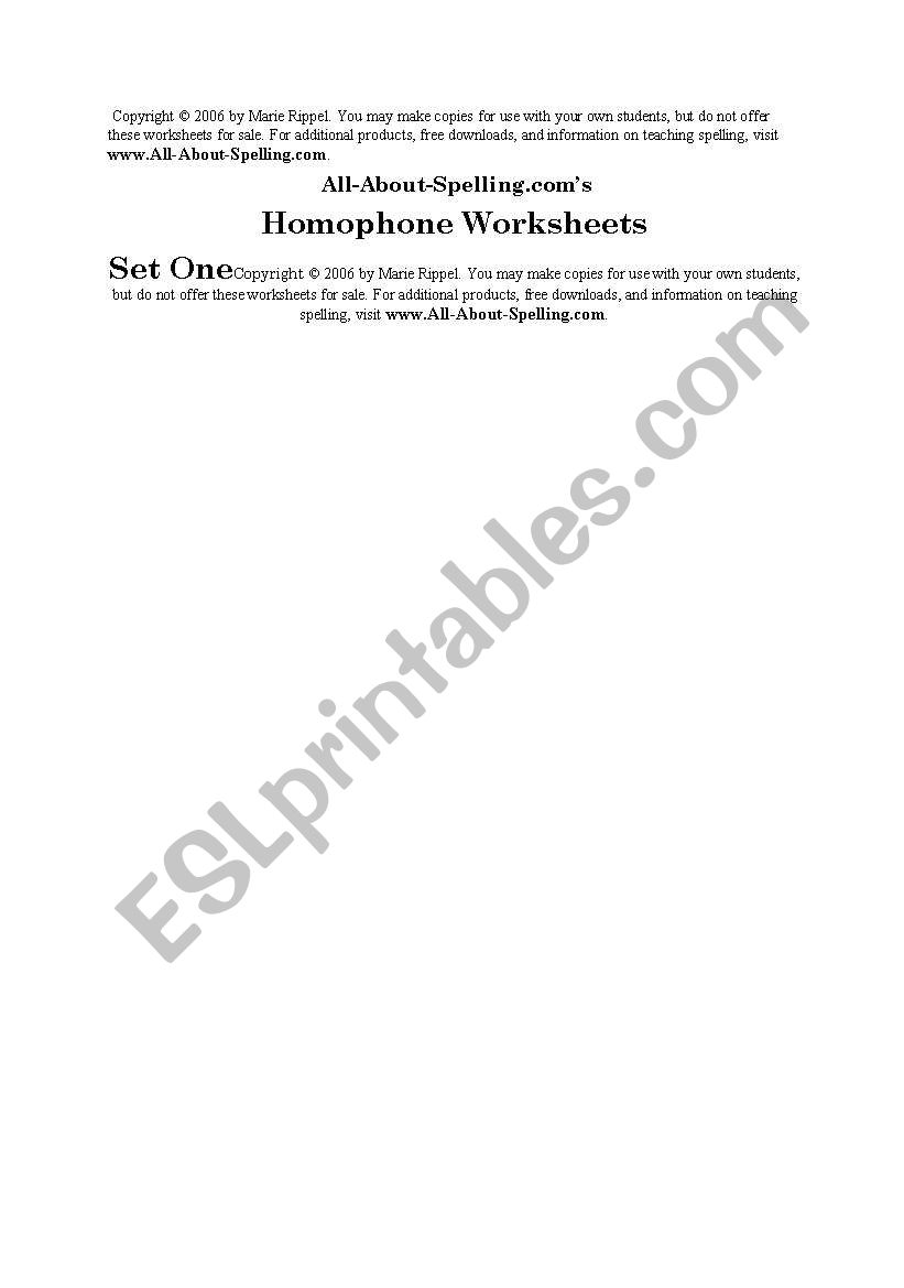 Homophones worksheet