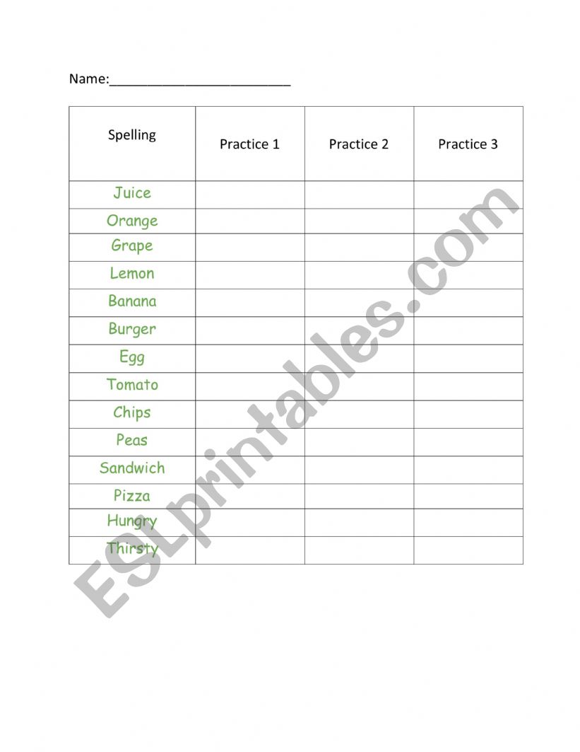 spelling worksheet