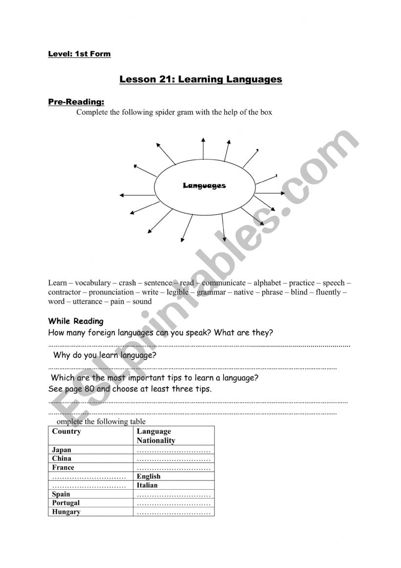 lesson 21 learning languages first form 