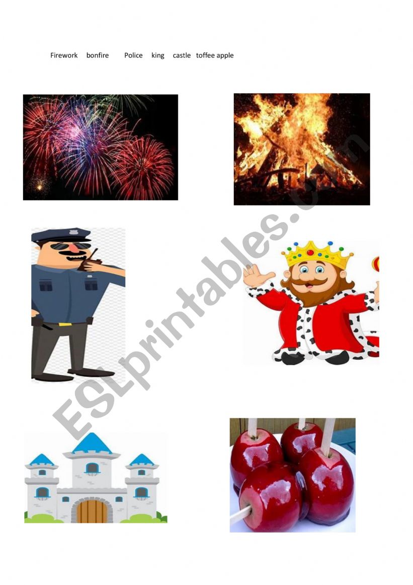 Bonfire Night vocabulary match 