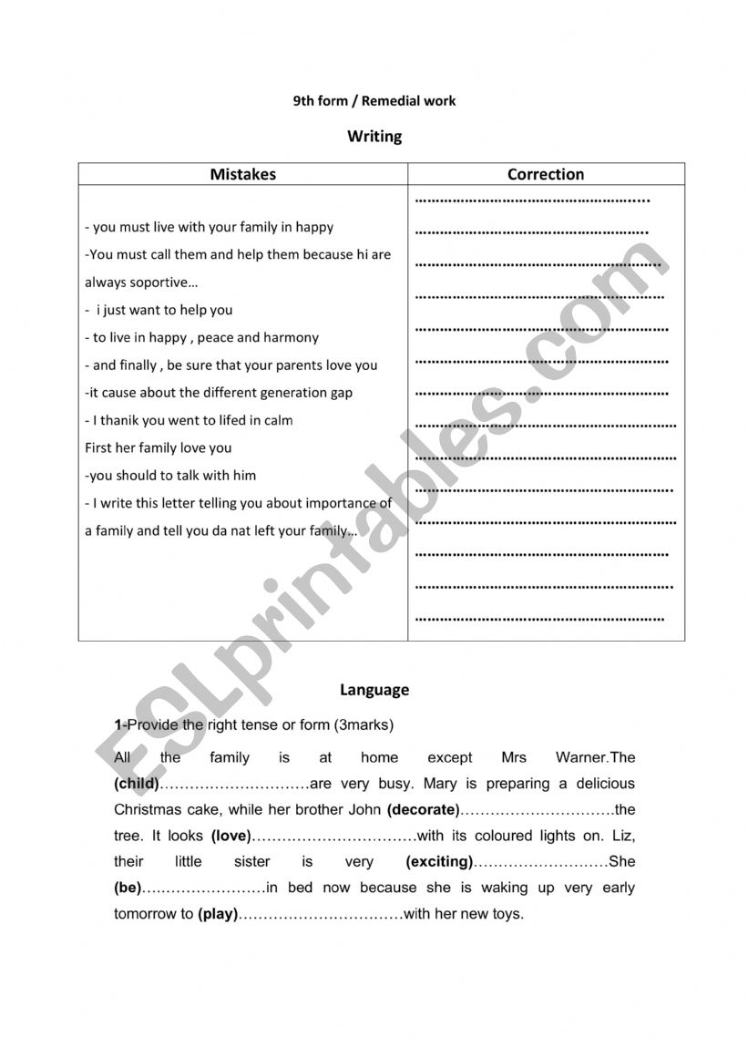  Remedial Work worksheet