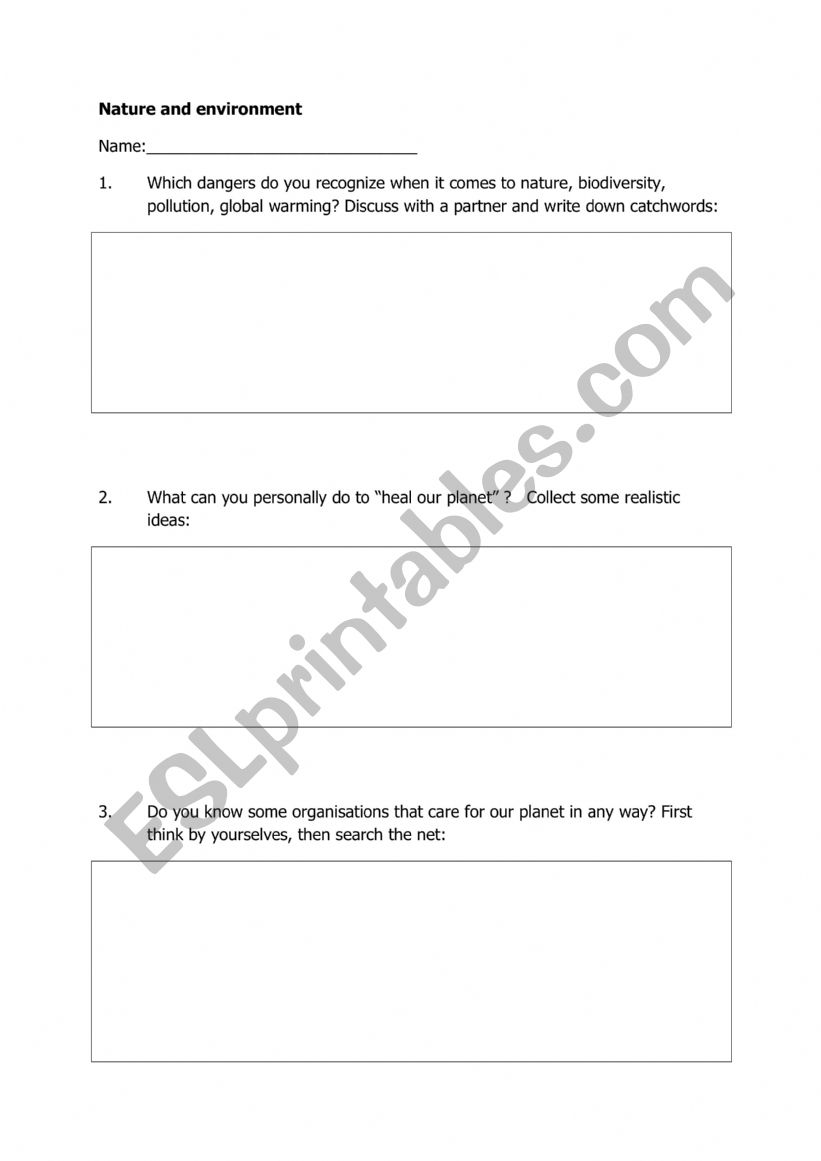 NATURE AND ENVIRONMENT worksheet