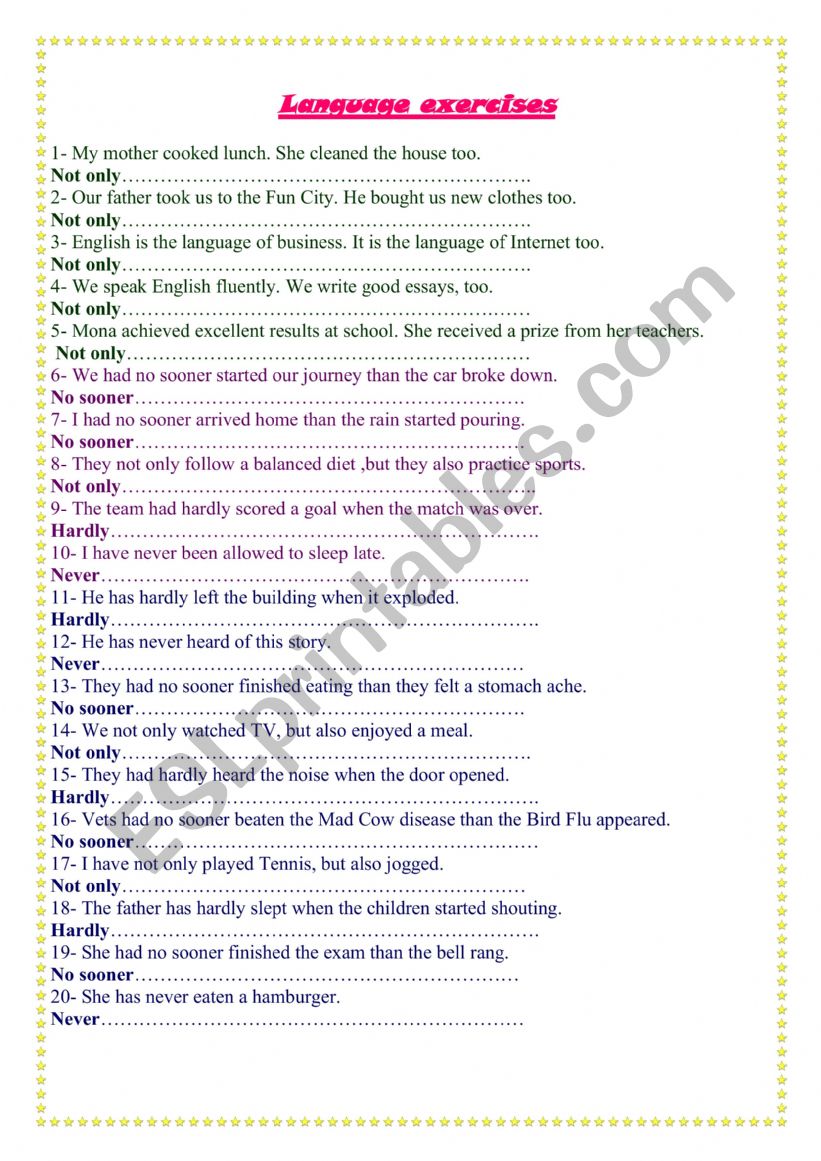 Review: Language practice worksheet