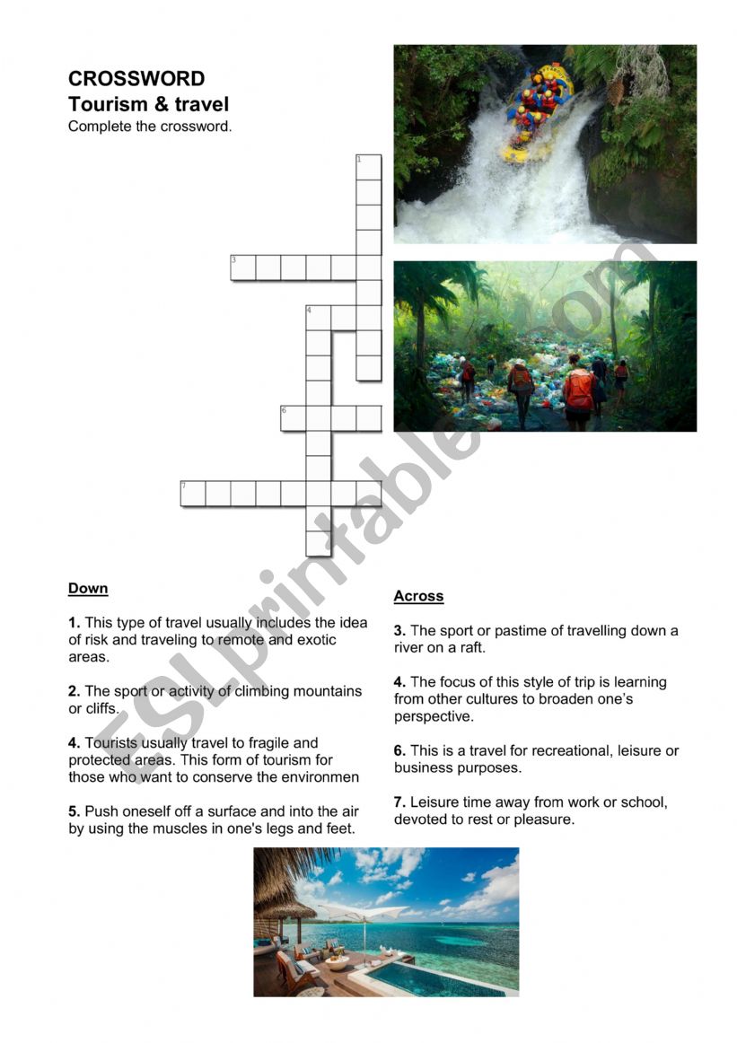 Crossword Tourism & Travel worksheet