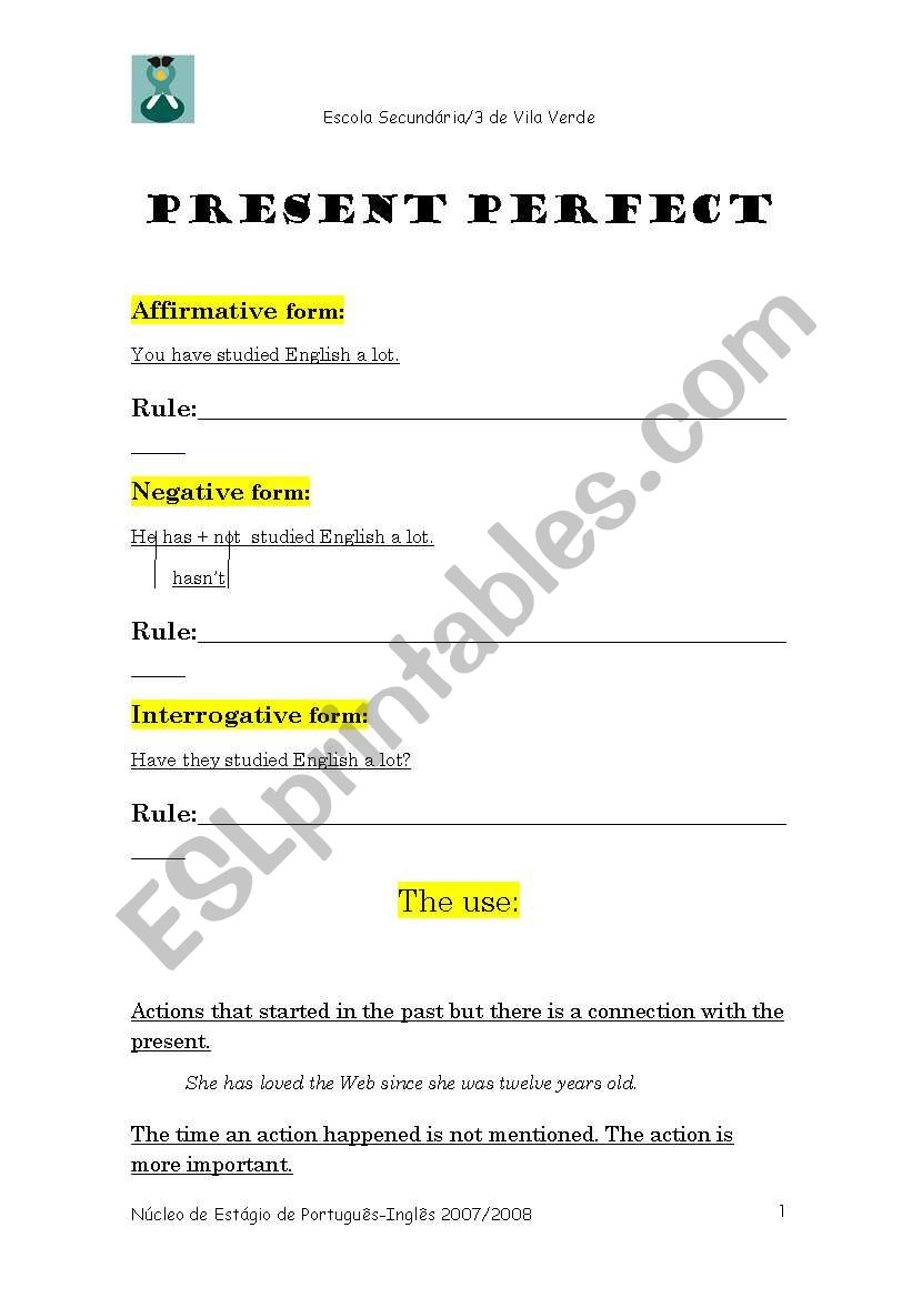Present Perfect Handout worksheet