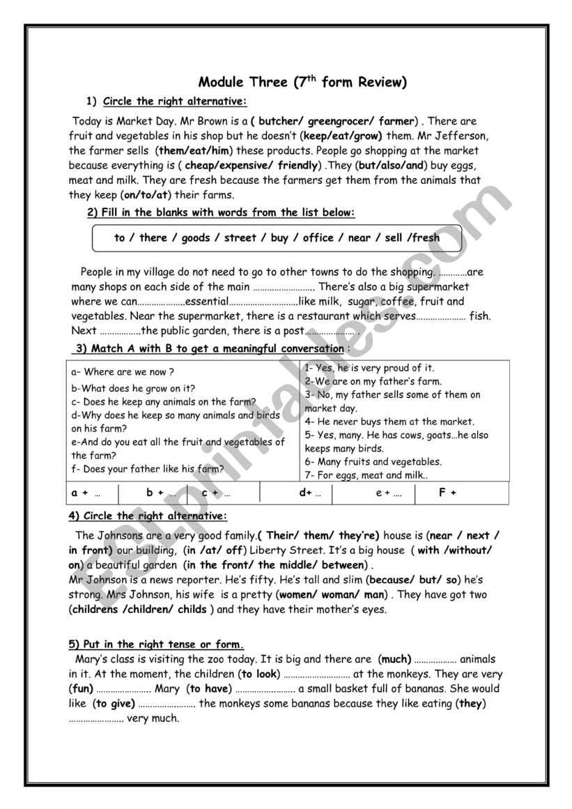 7th form Module 3  Review worksheet