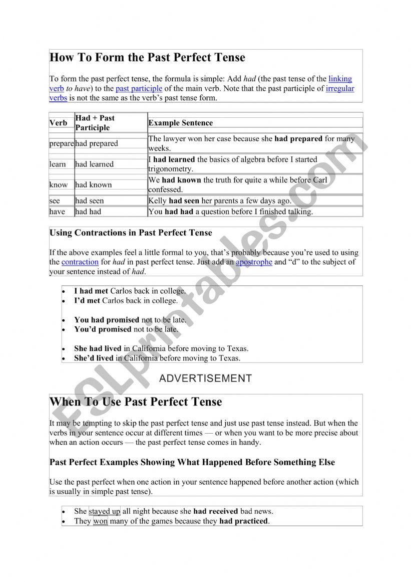 past percect tense worksheet