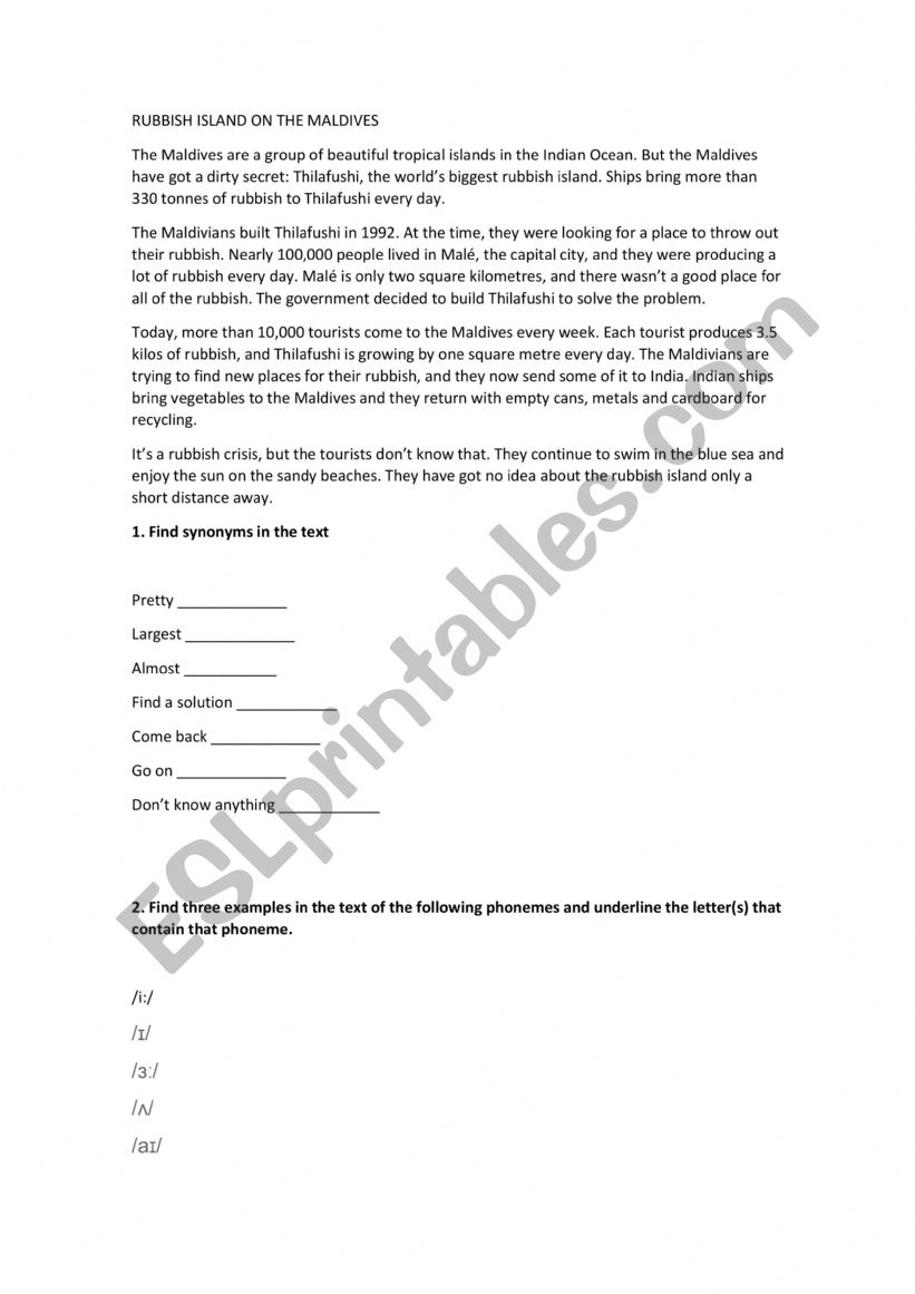 VOCABULARY AND PHONETICS worksheet