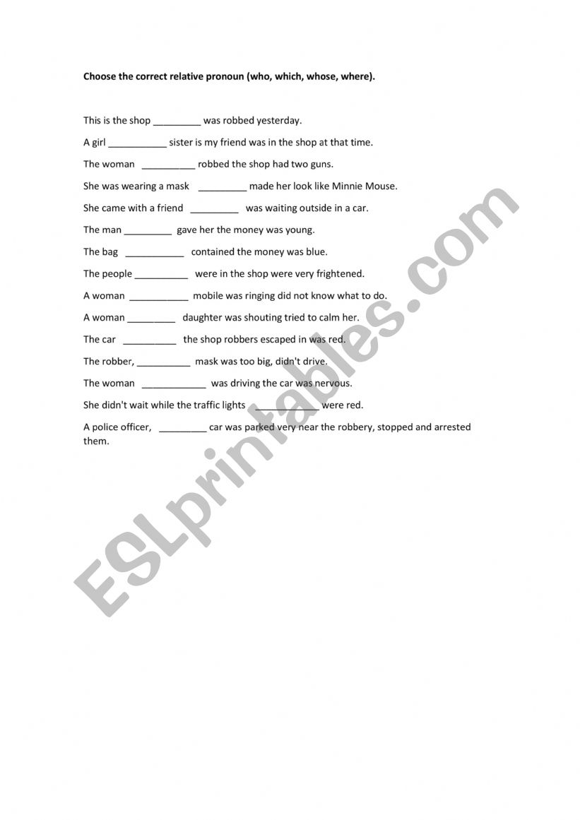 RELATIVE PRONOUNS worksheet