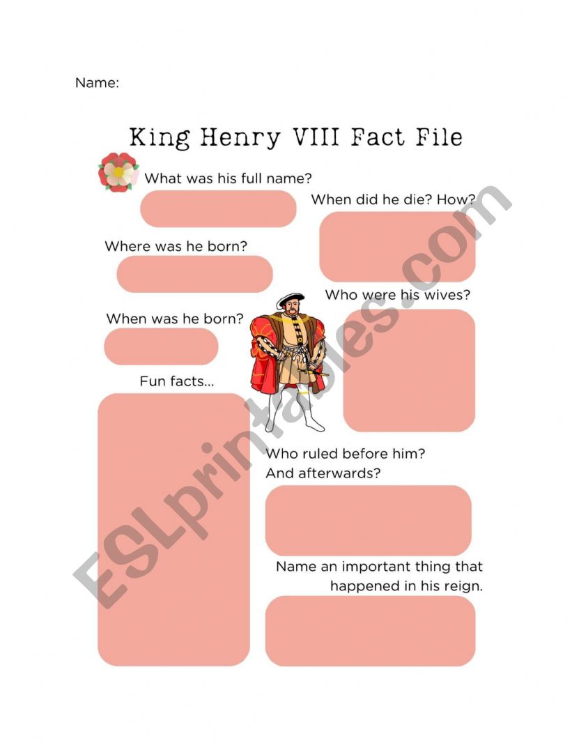 King Henry VIII fact file  worksheet