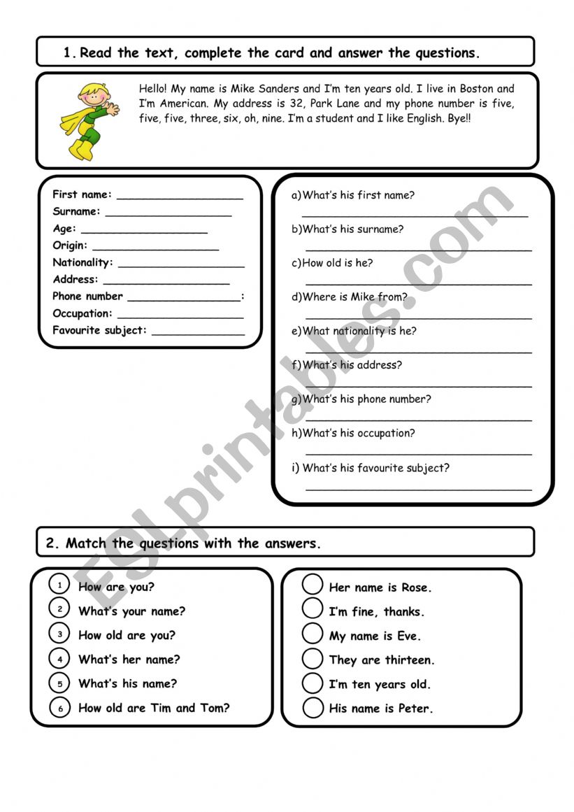 Personal Introduction worksheet