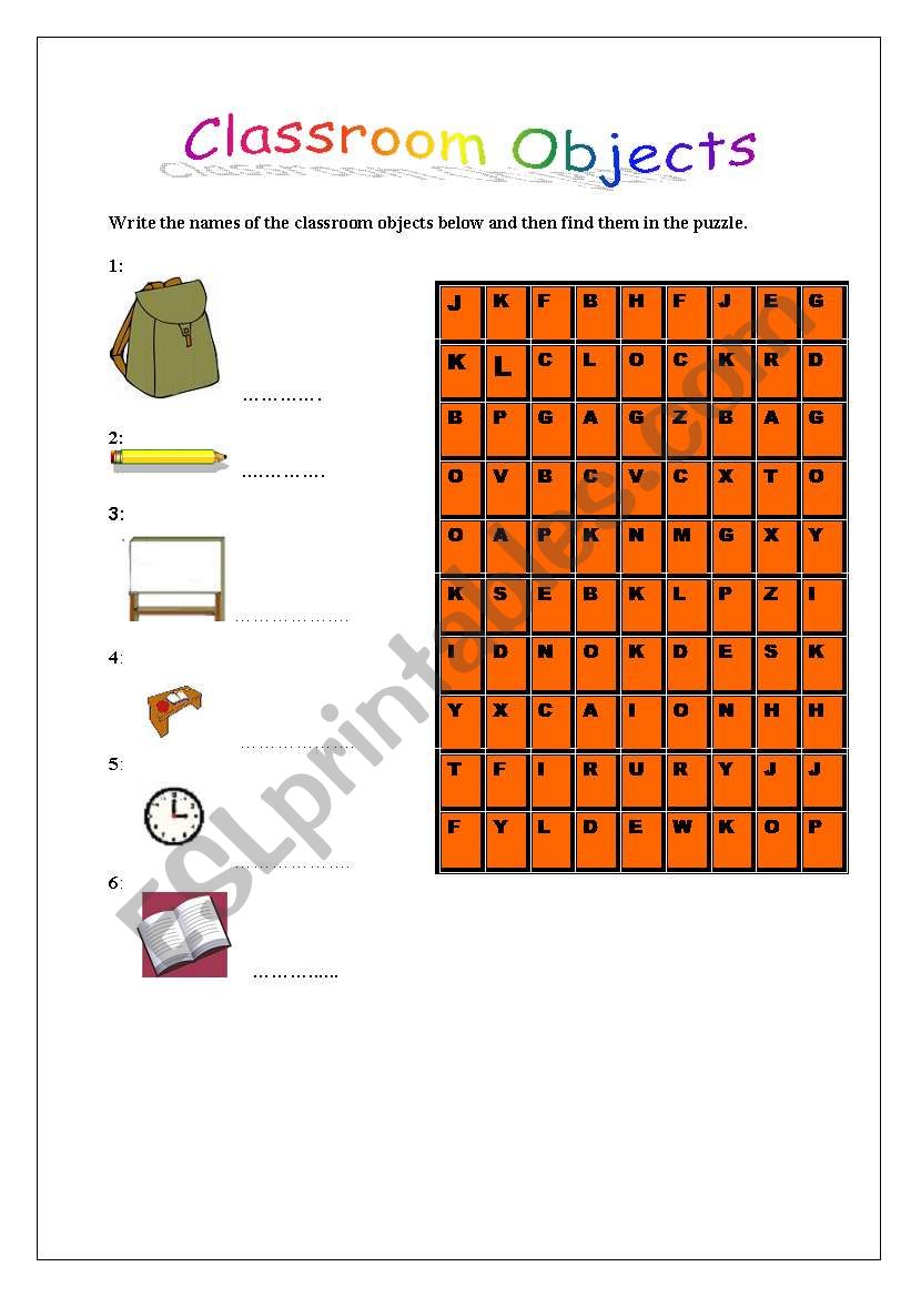 CLASSROOM OBJECTS worksheet