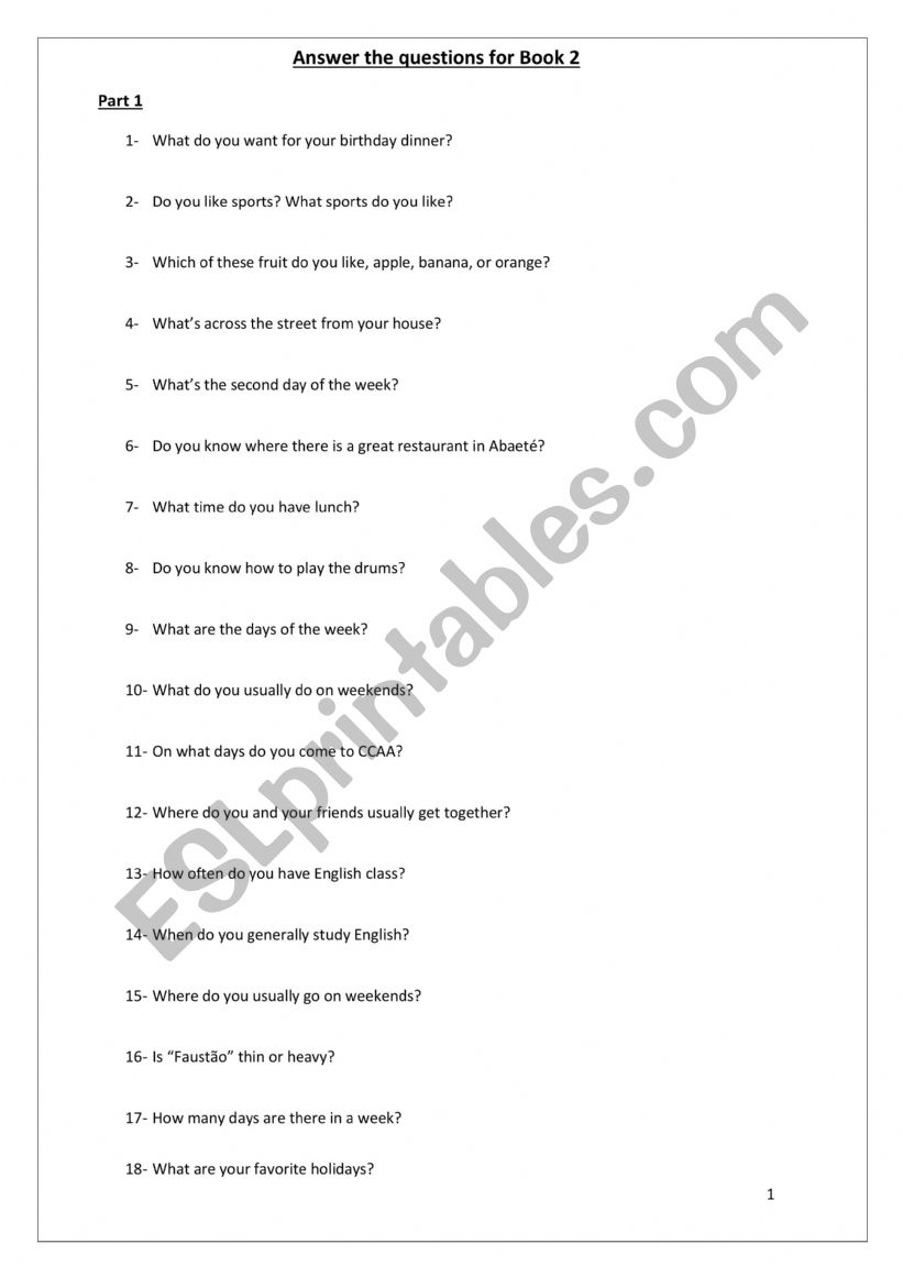 Answer the questions worksheet