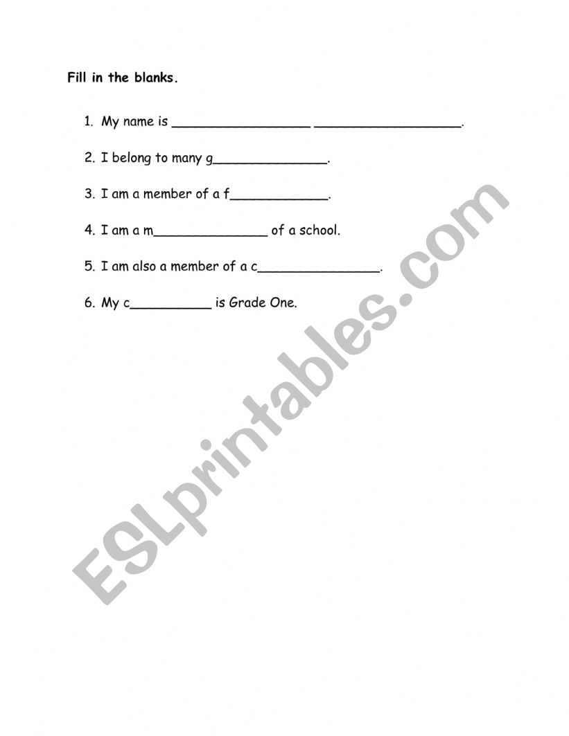 Fill in the Blanks worksheet