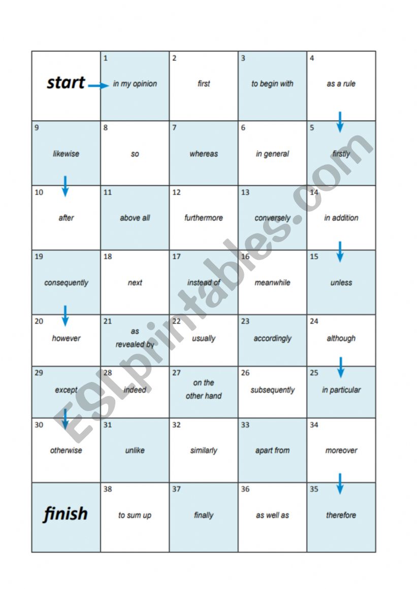 BOARD GAME - CONNECTORS worksheet