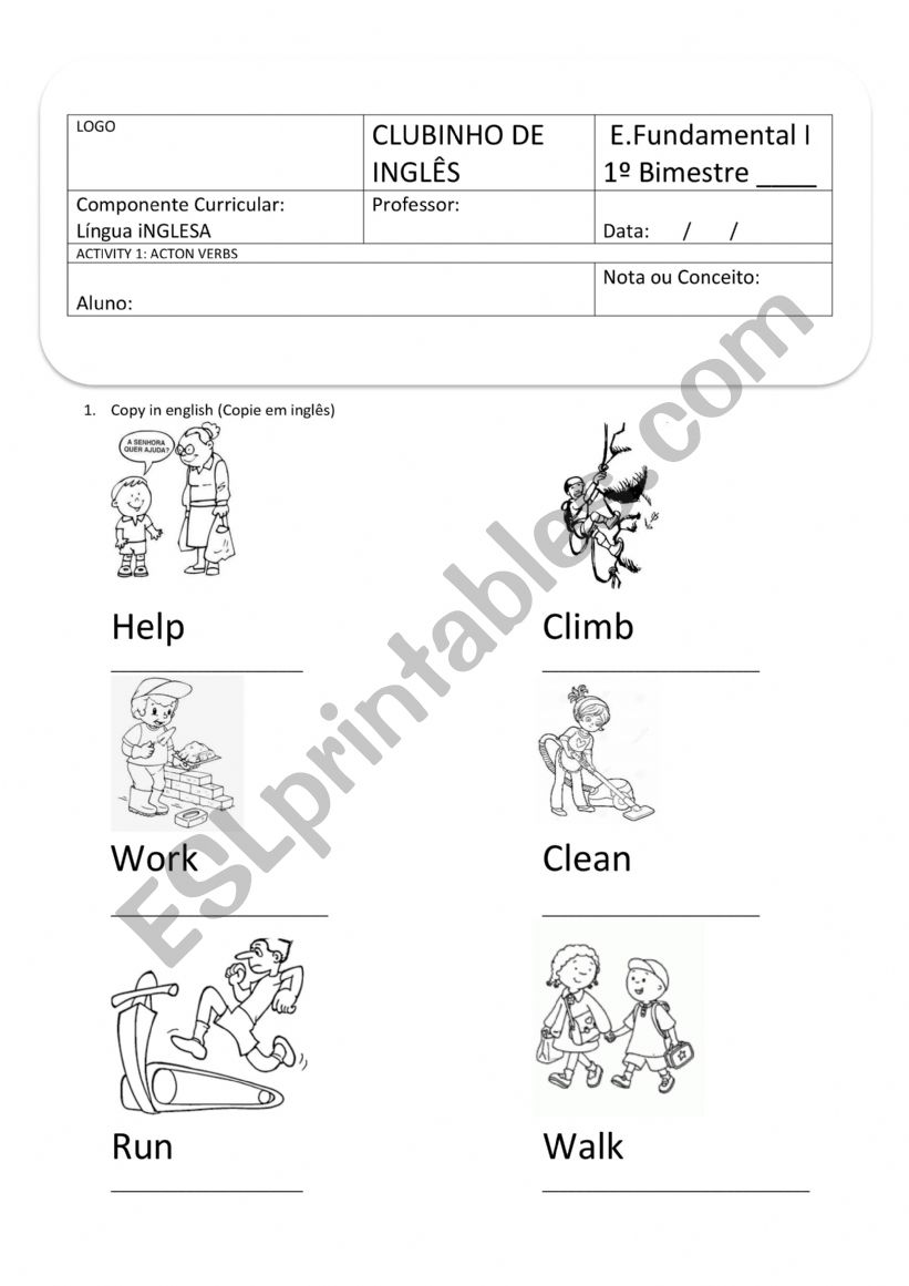 ACTION VERBS worksheet