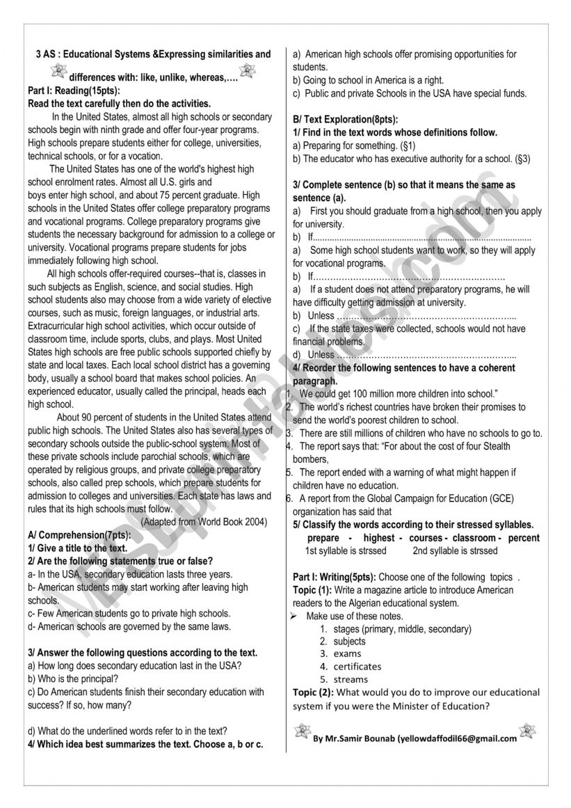  3 AS Educational systems  worksheet