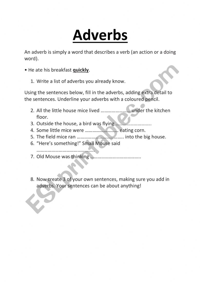 Adverbs worksheet