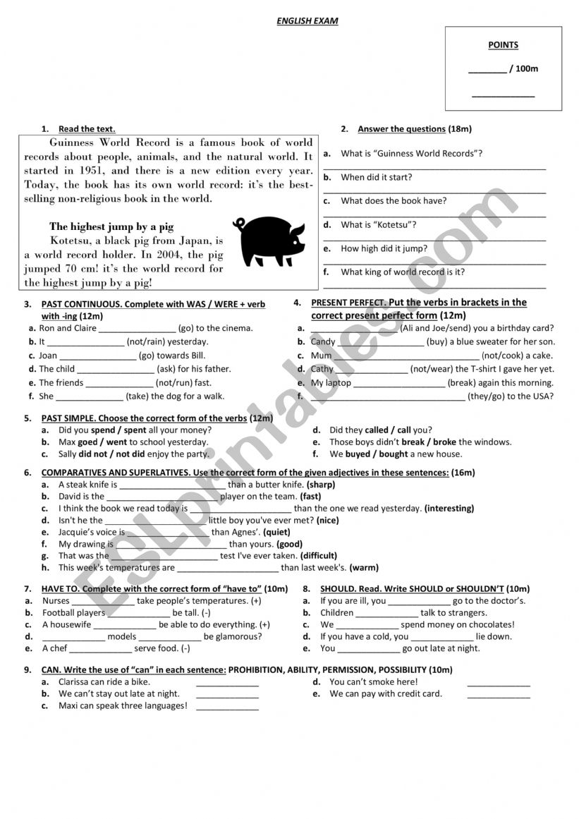 TEST worksheet