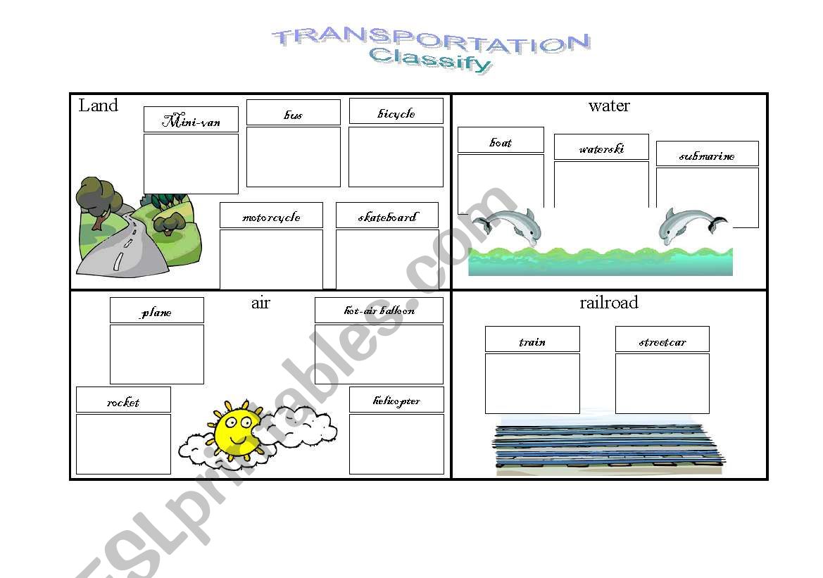 Classify the means of transportation 2