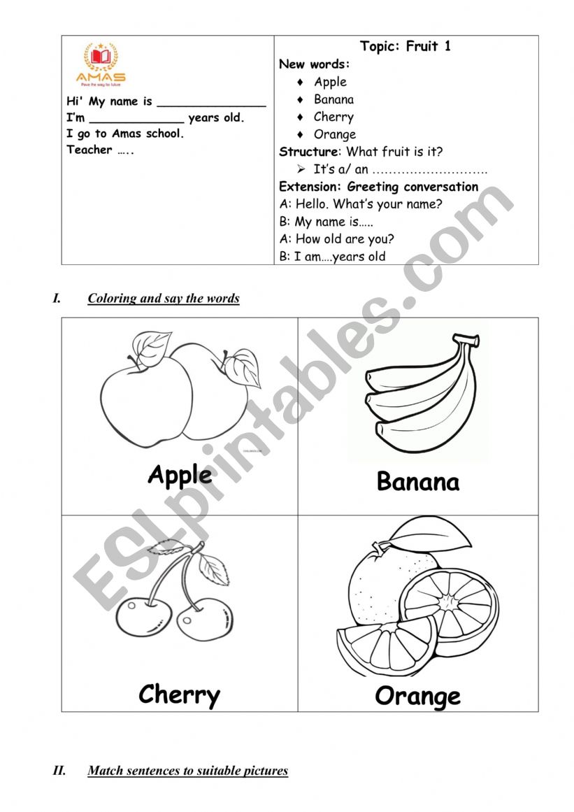 fruit worksheet worksheet